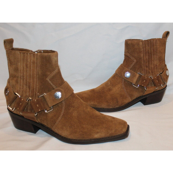 NIB Women's Mina Brown Suede Western Harnessed Square Toe Ankle Boots Size‎ 8.5 - Picture 2 of 7